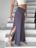 women's natural rayon jersey stretchy steel grey slit flow pants with elastic waistband #color_steel