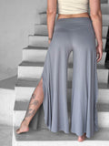 caraucci women's stone grey wide-leg flow pants with side slits #color_stone