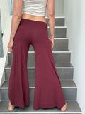 caraucci stretch jersey maroon wide-leg side slit full-length flow pants #color_wine