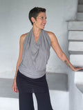caraucci texture poncho worn as sleeveless cowl neck top #color_stone