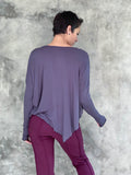 caraucci plant-based rayon jersey steel grey asymmetrical hem oversized long sleeve top with thumbholes #color_steel