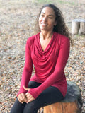 women's plant based rayon jersey lightweight long sleeve scarlet top with thumbholes #color_scarlet
