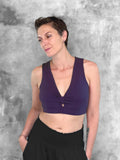 caraucci purple stretch jersey twist front bra top #color_plum
