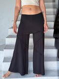 women's skirt over black wide leg pants with raised diagonal stitching #color_black