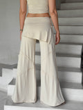 women's skirt-over cream wide leg pants with raised diagonal stitching #color_cream