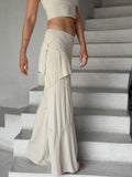 women's skirt-over cream wide leg pants with raised diagonal stitching #color_cream