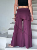 women's skirt-over purple wide leg pants with raised diagonal stitching #color_jam
