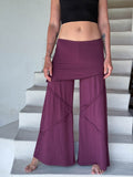 women's skirt-over purple wide leg pants with raised diagonal stitching #color_jam