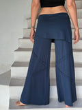 women's skirt-over navy blue wide leg pants with raised diagonal stitching #color_navy