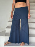 women's skirt-over navy blue wide leg pants with raised diagonal stitching #color_navy