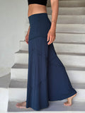 women's skirt-over navy blue wide leg pants with raised diagonal stitching #color_navy
