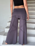 women's skirt over wide leg pants with raised diagonal stitching #color_steel