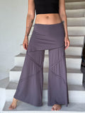 women's skirt over wide leg pants with raised diagonal stitching #color_steel
