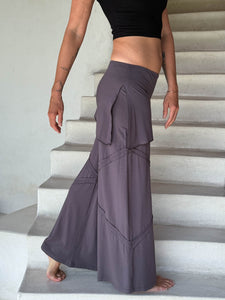 women's natural rayon jersey skirt-over cream wide leg pants with raised diagonal stitching #color_cream