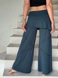 women's skirt-over teal blue wide leg pants with raised diagonal stitching #color_teal