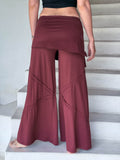 women's skirt-over maroon wide leg pants with raised diagonal stitching #color_wine