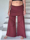 women's skirt-over maroon wide leg pants with raised diagonal stitching #color_wine