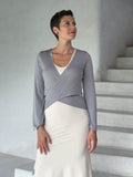 caraucci women's jersey steel light grey wrap shrug and top #color_stone
