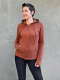 caraucci women's bamboo fleece orange zipper hoodie jacket with 2 front pockets #color_copper