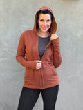 caraucci women's bamboo fleece orange zipper hoodie jacket with 2 front pockets #color_copper