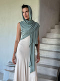 caraucci plant-based rayon jersey convertible sage green wrap vest can be worn multiple ways #color_moss