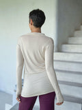 women's plant based rayon jersey lightweight long sleeve cream top with thumbholes #color_cream