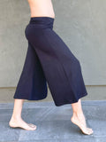 caraucci women's plant-based rayon jersey cropped black wide leg pants #color_black