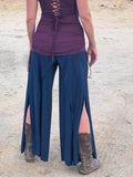 women's natural stretch rayon jersey wide leg side slit elastic waistband pants #color_navy