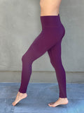 caraucci women's bamboo spandex full length purple pocket leggings with a fold over waistband #color_jam