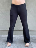 women's bamboo spandex full length black pants with two front and back pockets #color_black