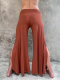 women's natural rayon jersey stretchy burnt orange slit flow pants with elastic waistband #color_copperwomen's natural rayon jersey stretchy burnt orange slit flow pants with elastic waistband #color_copper