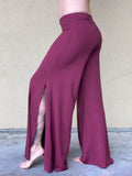 women's natural rayon jersey stretchy maroon jam slit flow pants with elastic waistband #color_wine