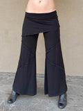 women's natural rayon jersey skirt over wide leg pants with raised diagonal stitching #color_black