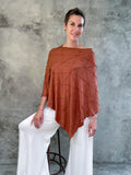 caraucci women's plant based rayon jersey burnt orange versatile poncho can be worn multiple ways; dress, skirt, halter top #color_copper