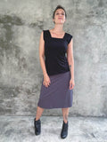 caraucci flexible plant-based steel grey rayon lycra a line midi skirt #color_steel