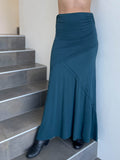 women's plant based stretchy rayon jersey teal blue maxi skirt with raised stitch detail #color_teal