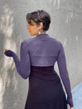 women's plant based rayon jersey stretchy steel grey sleeve shrug with thumbholes #color_steel
