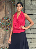 caraucci women's plant based rayon jersey red textured poncho can be worn multiple ways; dress, skirt, halter top #color_scarlet