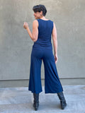 caraucci women's plant-based rayon jersey cropped navy wide leg pants #color_navy