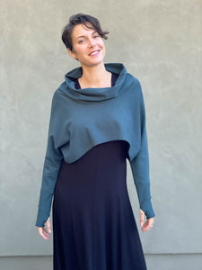 caraucci women's bamboo cotton fleece orange dolman cowl shrug with thumbholes #color_copper