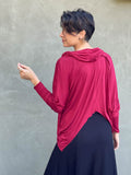 women's natural lightweight rayon jersey cowl neck scarlet red loose fit top with thumbholes #color_scarlet