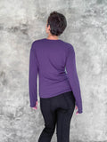 caraucci plant-based rayon stretch jersey purple long sleeve cross over neckline top #color_plum