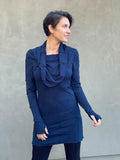 women's plant-based textured jersey long sleeve versatile cowl neck navy blue tunic  #color_navy