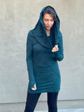 women's plant-based textured jersey long sleeve versatile cowl neck teal blue tunic  #color_teal