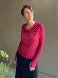 women's plant based rayon jersey lightweight long sleeve scarlet red top with thumbholes #color_scarlet