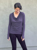 women's plant based rayon jersey lightweight long sleeve steel grey top with thumbholes #color_steel