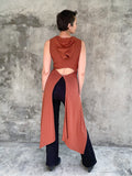 women's plant based rayon jersey one size adjustable hooded burnt orange ninja wrap vest or top #color_copper