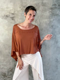 carauccI women's natural rayon jersey loose fit wide neck rust top  #color_copper