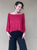carauccI women's natural rayon jersey loose fit wide neck scarlet red top  #color_scarlet