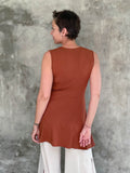 women's plant based stretchy rayon jersey v-neck twist front wide band copper burnt orange sleeveless tunic #color_copper